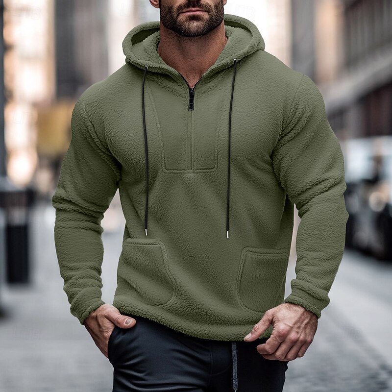 Men's Zip Sweatshirt Fleece Hoodie Black Army Green Gray Hooded Plain Zip Up Front Pocket Sports & Outdoor Casual Daily Streetwear Cool Sportswear Fall & Winter Clothing Apparel Hoodies Sweatshirts2