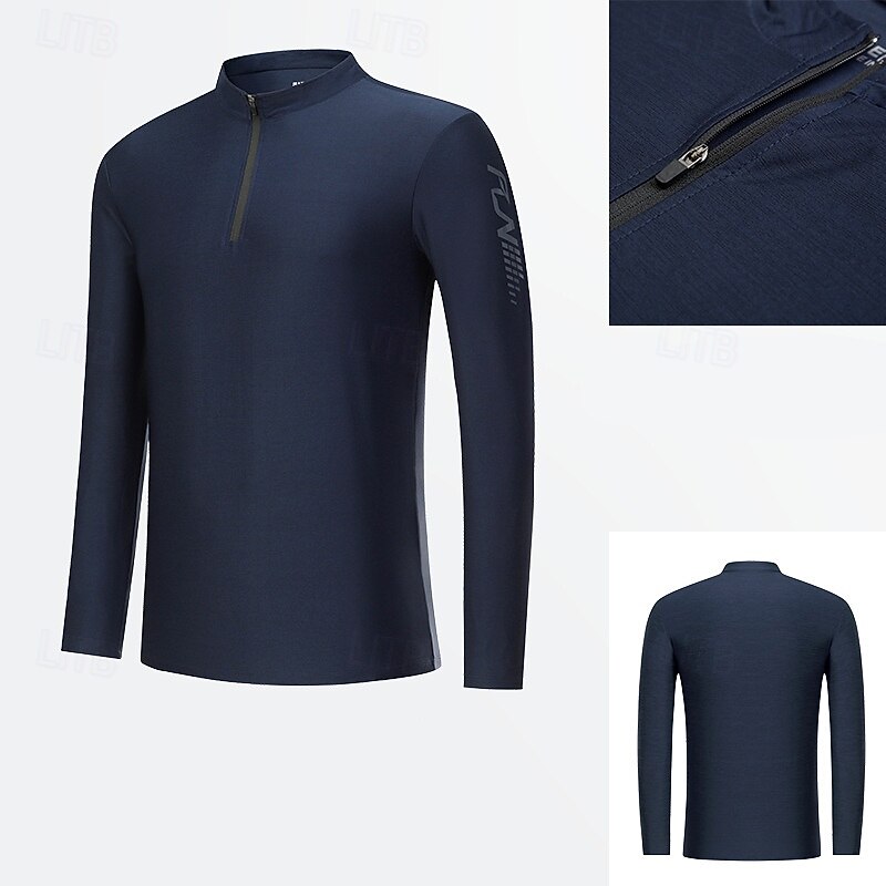 Men's Performance Shirt Sport Tee Shirt Long Sleeve Stand Collar Top Outdoor Quick Dry Sweat wicking anti-odor Breathable Polyester Blue Green Dark Blue Fishing Tennis Running2