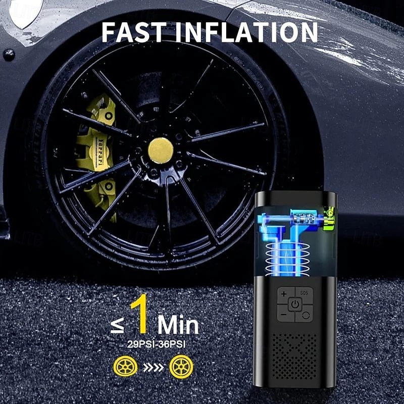 Tire Inflator Portable Air Compressor 150PSI Car Tire Air Pump with Tire Pressure Gauge LED 3x Fast One Click Intelligent Cordless Tire Air Pump Suitable for Cars Motorcycles Bicycles Balls Et4