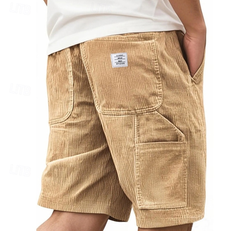 Men's Shorts Summer Shorts Casual Shorts Corduroy Shorts Pocket Elastic Waist Drawstring Plain Comfort Breathable Short Outdoor Vacation Sport Casual Lake blue Black