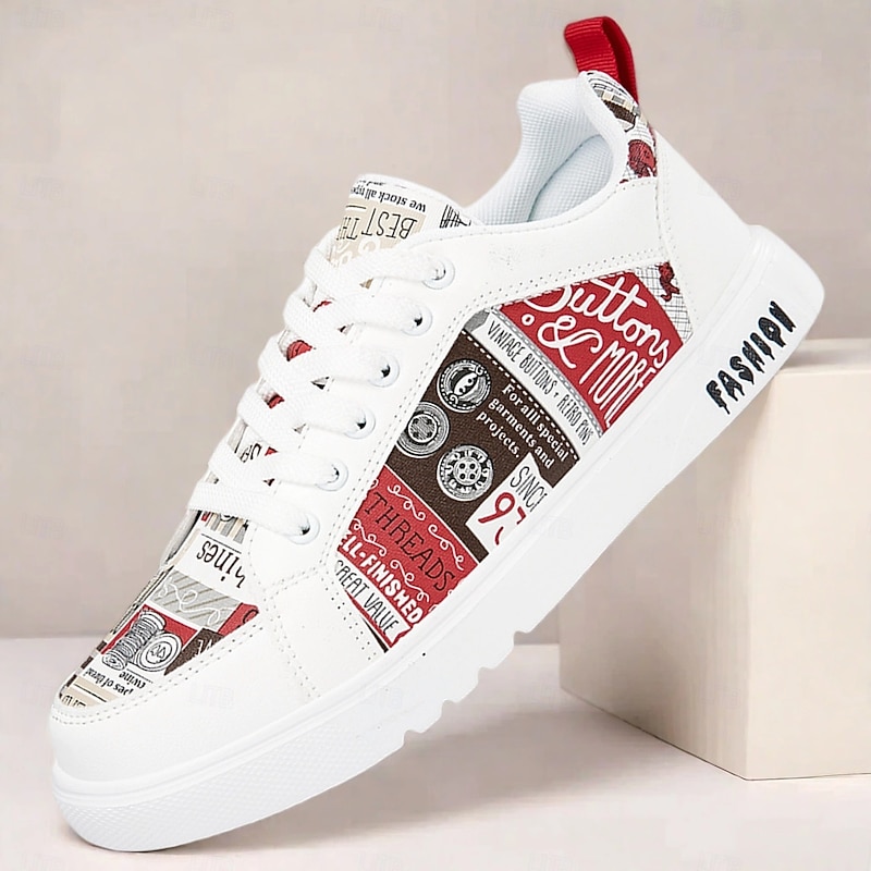 Men's White Graphic Print Sneakers Trendy Casual Shoes for Street Style Parties and Daily Wear