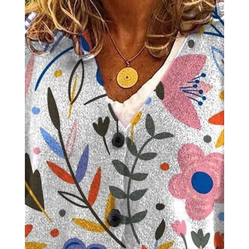 Women's Sweater Cardigan Fashion Streetwear Daily Floral Ribbed V Neck Knitted Print Long Sleeve Regular Tops Knit Holiday Going out Weekend Blue Dark Blue Fall Winter3