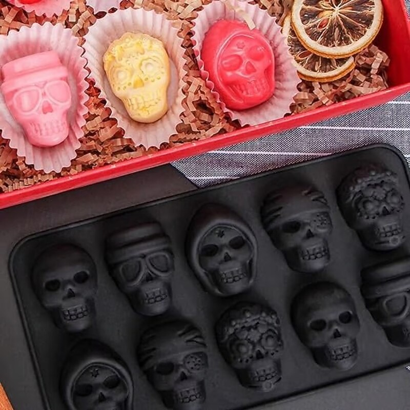 2 Pack Halloween Silicone Molds Skull Chocolate Mold Silicone Praline Mold, 10-Cavity for DIY Candy, Jelly, Ice Cubes, Fondant, and Cake Decorating2