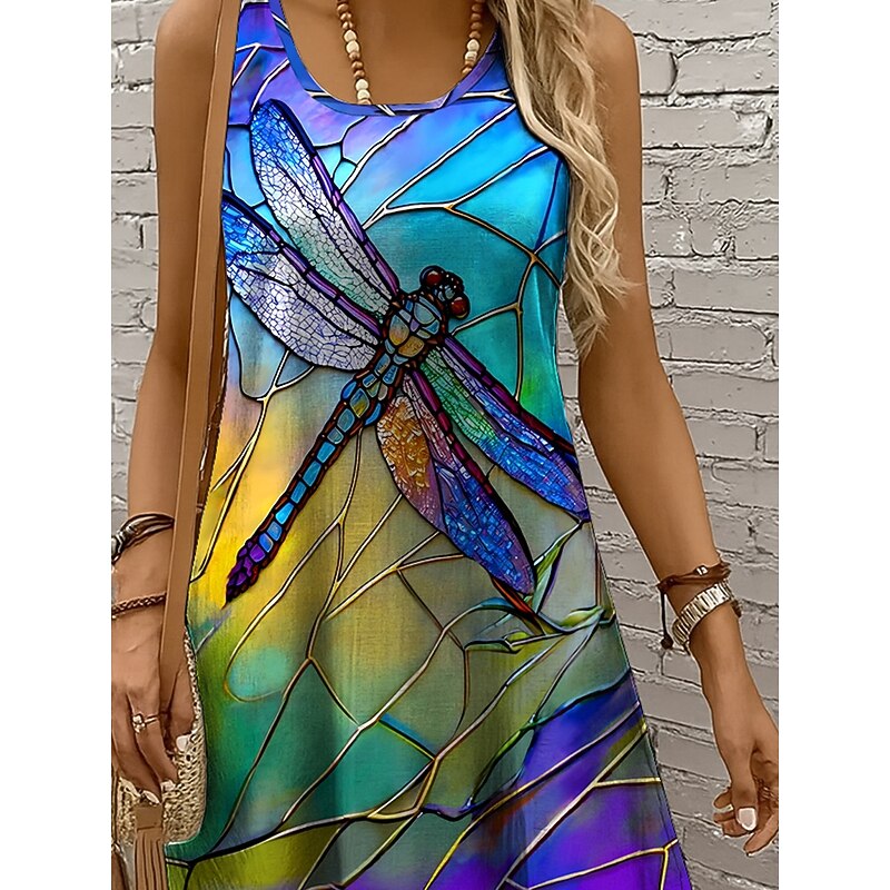 Halloween Women's Mini Dress Sundress A Line Dress Tank Dress Off The Shoulder Dress Vacation Casual Holiday Beach Regular Fit Ombre Graphic Animal Sleeveless Crew Neck Scoop Neck Blue Purple Summer3