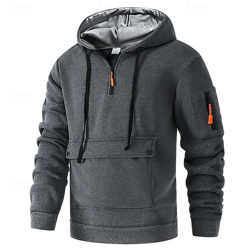 Men's Hoodie Fleece Hoodie Tactical Hoodie Black Navy Blue Khaki Light Grey Dark Gray Hooded Plain Pocket Quarter Zip Sports & Outdoor Casual Daily Streetwear Cool Sportswear Fall & Winter Clothing4