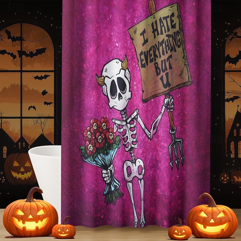 I Hate Everything But U and I Love You And Tacos by David Lozeau Halloween ShowerCurtain with Hooks Polyester Washable Waterproof Pattern Bathroom Bathtub Decor4