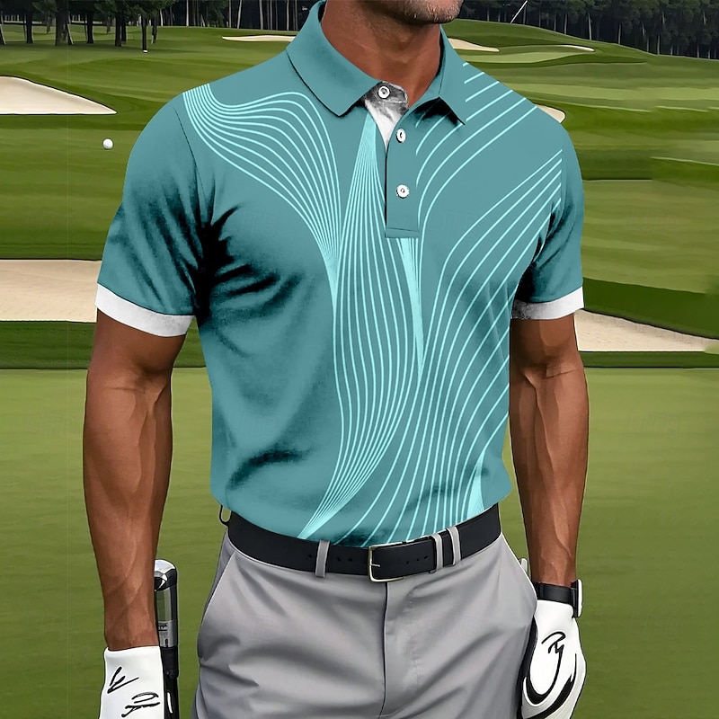 Men's Golf Line Polo Sports Polo Shirts Short Sleeve Polo Shirts Collared Shirts Casual Athleisure Buttons Summer Blue Sky Blue Dark Green2