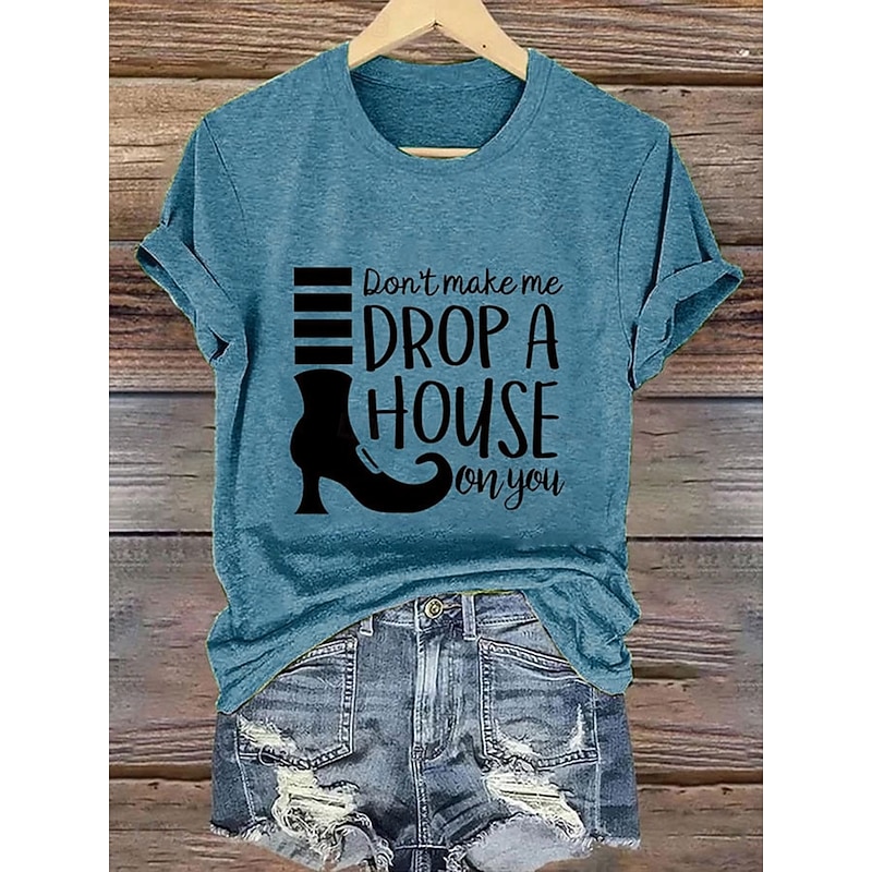 Halloween Women's T shirt Witch Graphic Vintage Casual Short Sleeve Crew Neck Regular Tops Daily Weekend Print Blue Purple Orange Green Summer Spring4