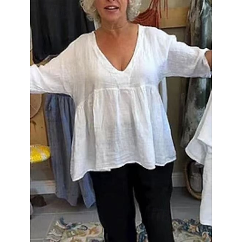 Women's Blouse Solid Color Casual Beach Regular Tops Black White Camel Spring Fall