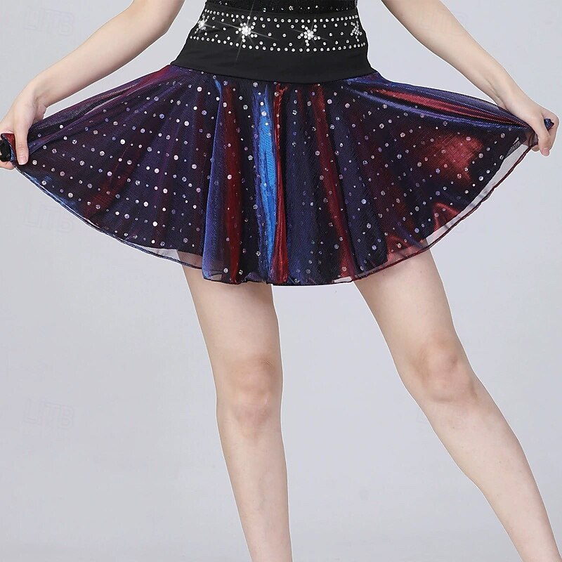 Latin Dance Skirts Splicing Crystals / Rhinestones Tulle Women's Performance Training High Polyester3