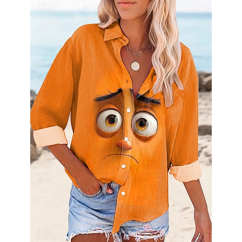 Women's Shirt Button Down Tunic Shirt Collar Long Sleeve Graphic 3D Daily Stylish Casual Regular Tops Work Daily Holiday s Print Blue Purple Orange Green Spring Fall4