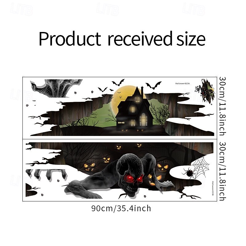 Halloween 3D Broken Wall Decal, Haunted Castle, Crow, and Spider Peel and Stick Floor and Wall Sticker, Self-Adhesive Spooky Home Decoration for Halloween Party Atmosphere3