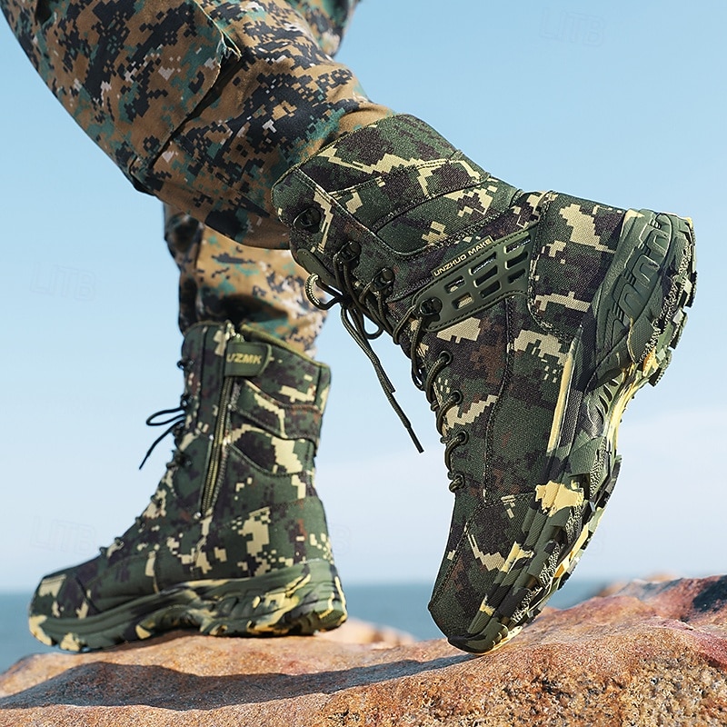 Men's Camouflage Tactical Boots with Anti-Slip Sole, Breathable Army Combat Footwear for Hunting, Patrol & Survival Gear