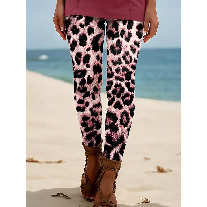 Women's Leggings Vacation Vintage Ethnic Style Ankle-Length High Waist Graphic Leopard 3D Print Breathability Soft Comfortable Stretchy Outdoor Home Causal Yellow-Brown Robin's Egg Blue Dusty Rose3