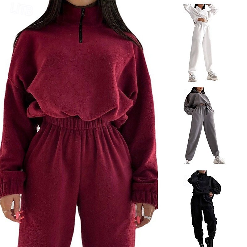 Women's Tracksuit Sweatpants Pullover Sweatshirt Quarter Zipper Solid Colored Clothing Suit Spring Black White Gym Training Running High Waist Windproof Lightweight Moisture Wicking Long Sleeve Sport