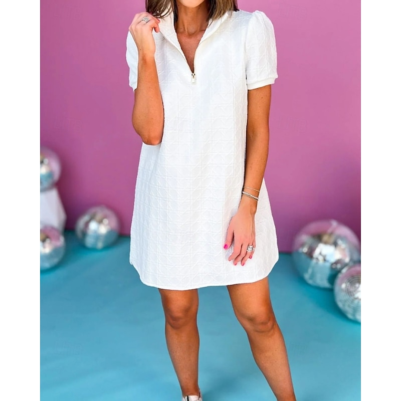 Women's Mini Dress Shirt Dress Classic Modern Outdoor Vacation Regular Fit Plain Short Sleeve Shirt Collar Black White Pink Blue Summer2