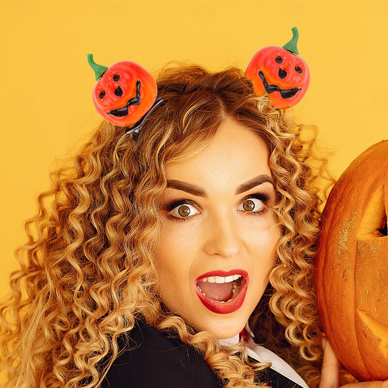 Halloween Pumpkin Hair Clip, Creative Faux Smiling Pumpkin Headwear, Cute Side Bang Clip for Party and Costume Accessory