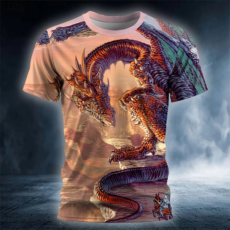 Ed Beard Men's 3D Dragon T Shirt Short Sleeve T shirt 3D Print Crew Neck Shirt Exaggerated Gothic Party Street Casual Brown Summer Spring All Seasons Clothing Apparel S M L XL XXL XXXL 4XL