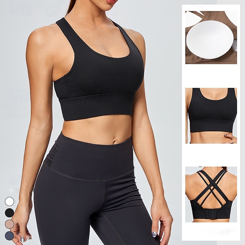 Women's Sports Bra Underwear High Supports Breathable Wireless Padded Solid / Plain Color Sport Activewear Wine Red Black Gym Fitness Yoga