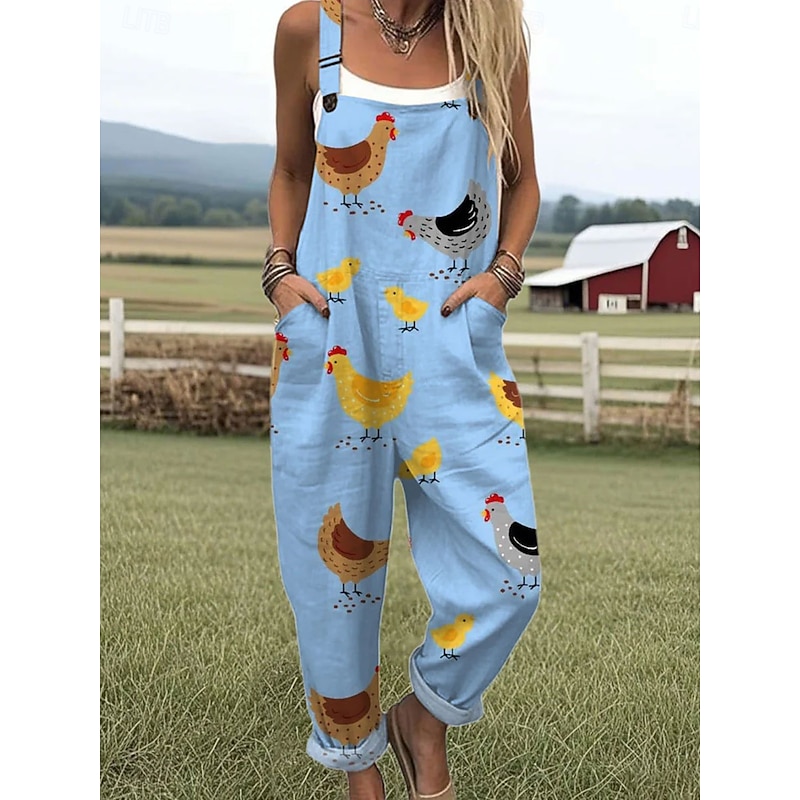 Women's Overall Active Graphic Sleeveless Drawstring Vacation Daily Loose Fit White Blue Beige Summer2