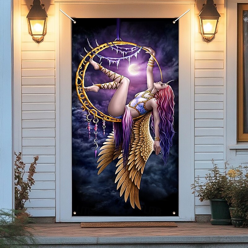 Halloween Door Covers Aerial Angel by Sarah Richter Door Tapestry Door Curtain Decoration Backdrop Door Banner for Front Door Farmhouse Holiday Party Indoor Outdoor Decor Supplies2