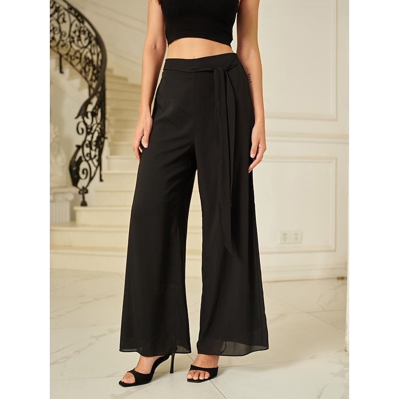 Women's Culottes Wide Leg Pants Trousers Elegant Full Length Medium Waist Plain Elastic Waist Micro-elastic Formal Office Dailywear Black Summer Spring Fall Loose Fit4