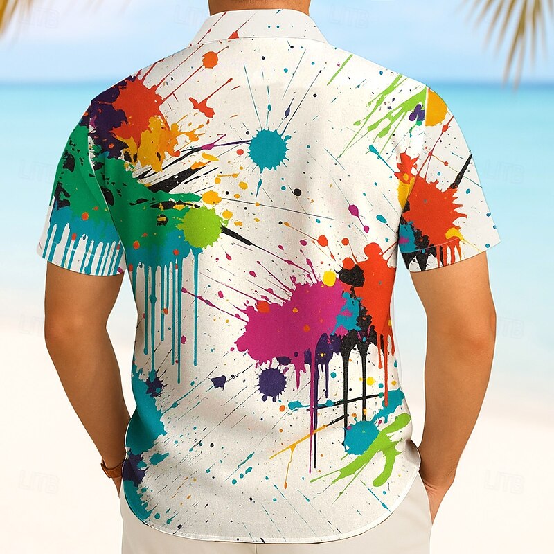 Men's Splash Ink Shirt Summer Shirt Button Up Shirt Short Sleeve Fashion Casual Outdoor Vacation Dailywear Summer Spring Turndown 3D Print Collared Shirts Front One Pocket White2