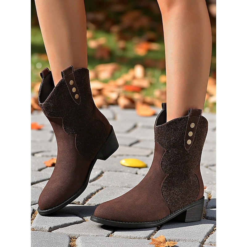 Women's Coffee Western Mid-Calf Boots with Decorative Buttons – Stylish Farm-Inspired Design for Harvest Festivals and Casual Outdoor Wear2