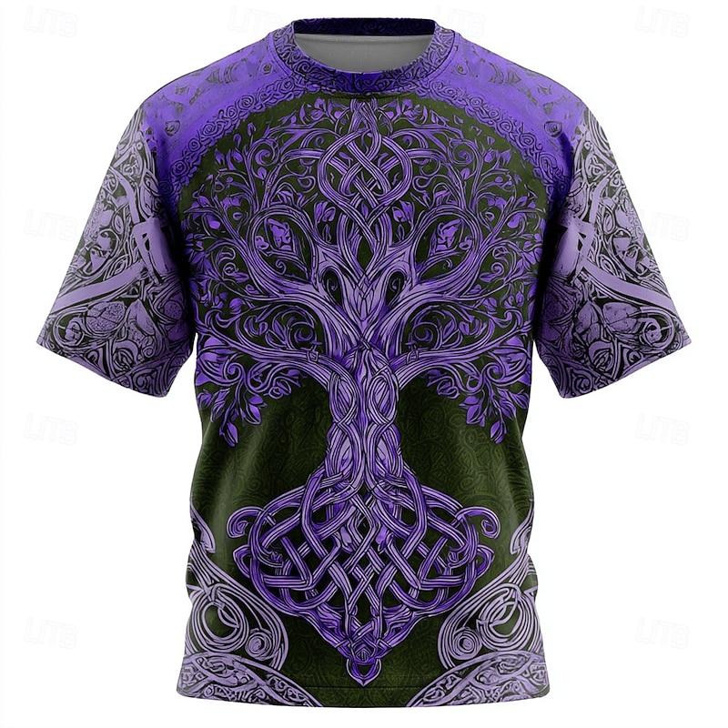 Men's 3D Celtics Tree Of Life T Shirt Short Sleeve T shirt 3D Print Crew Neck Shirt Viking Designer Casual Party Street Blue Purple Brown Summer Spring Clothing Apparel S M L XL XXL XXXL4