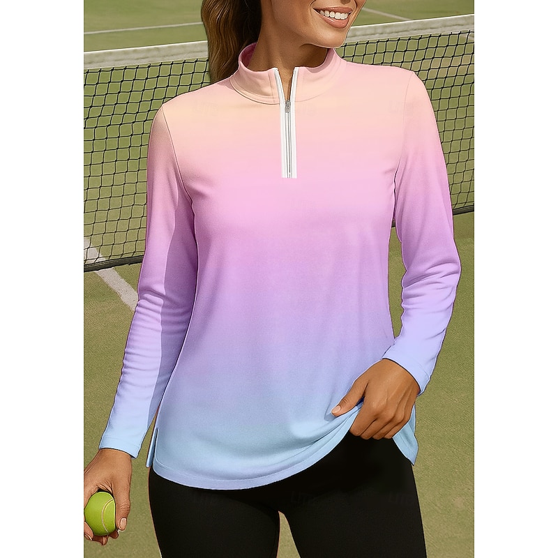 Women's Gradient Shirt Sport Shirt Golf Polo Shirt Tennis Shirt Long Sleeve Zipper Floral UPF50+ UV Resistant High Elasticity Moisture Wicking Breathable Tennis Golf Pickleball Stand Collar Zip Collar3