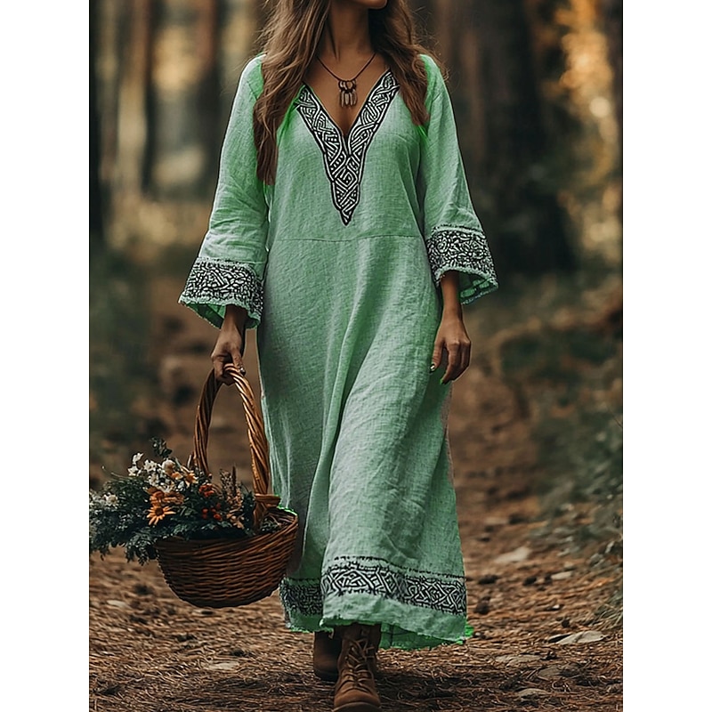 Women's Maxi long Dress A Line Dress Vacation Casual Boho Beach Regular Fit Graphic Geometric Long Sleeve V Neck Pink Blue Purple Green Summer Spring Fall4
