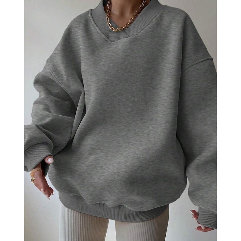 Women's Pullover Sweatshirt Sweatshirts Plain Streetwear Casual Long Sleeve V Neck Regular Tops Street Holiday Going out Patchwork Black Brown Beige Gray Fall Winter2
