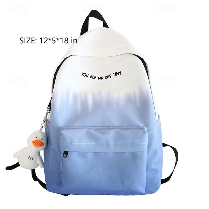Aesthetic Gradient Backpack for Teen Girls – Lightweight School Bag with Cute Duck Keychain, Soft Pastel Bookbag for Back to School or Daily Use3