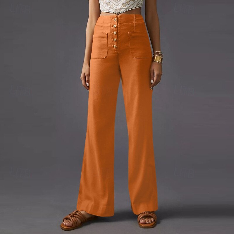 Women's Wide Leg Slacks Streetwear Casual Full Length Natural Plain Pocket Elastic Waist Comfortable Street Holiday Weekend Black Army Green Orange Fall Regular Fit4