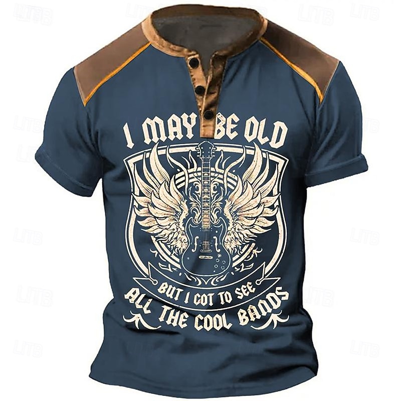 Men's Short Sleeve Graphic Henley T-Shirt - 