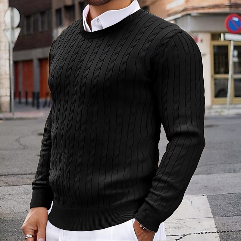 Men's Pullover Sweater Jumper Cropped  Sweater Knit Sweater Ribbed Cable Knit Knit Regular Tops Knitted Solid / Plain Color Crewneck Fashion Casual Vacation Daily Wear Clothing Apparel Fall & Winter4