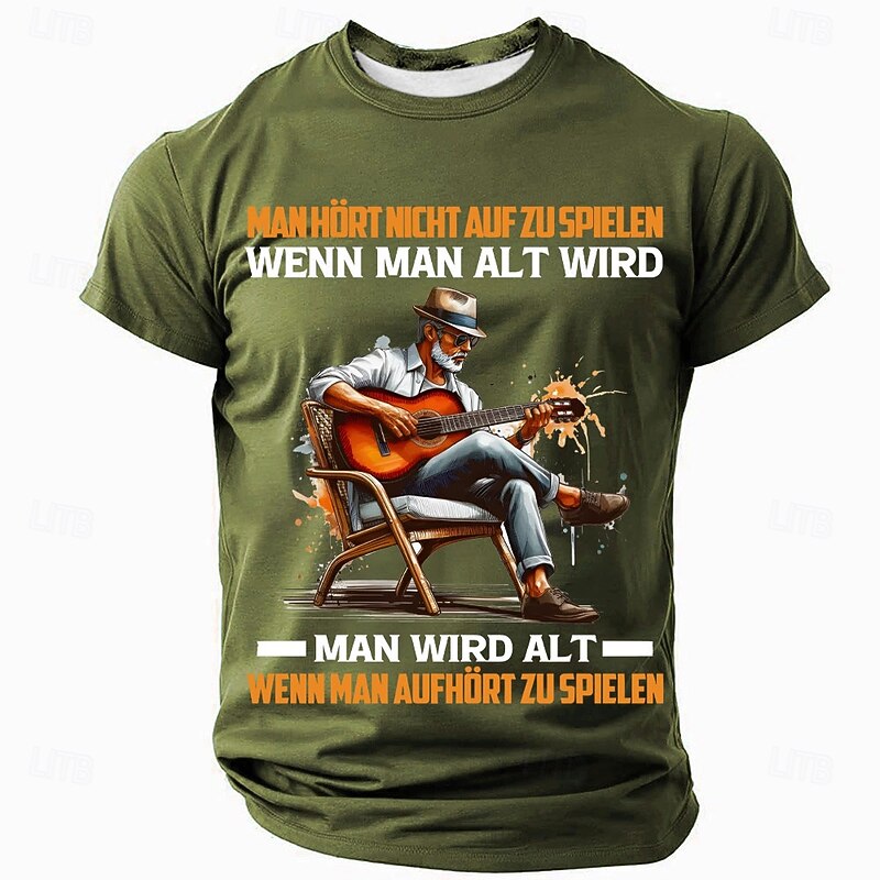 Men's Hobbies & Lifestyle Graphic T-Shirt: 'Never Stop Playing' Guitar Quote Tee3