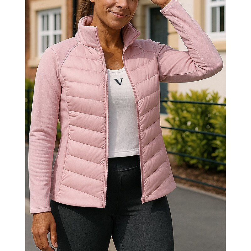 Women's Puffer Jacket outdoor coat Full Zip Long Sleeve Top Athleisure Solid Colored Windproof Lightweight Warm Athletic Sports Track Sportswear Activewear Black White Pink