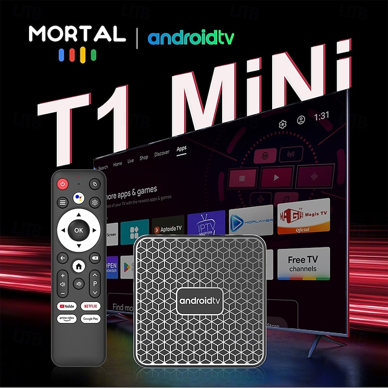 Mortal TV Box T1Mini Android 14 Voice Chromecast TV RockChip 3518 Multi-Core 4K Wifi6 BT5.0 16GB USB3.0 Video Games Set-Top Box
