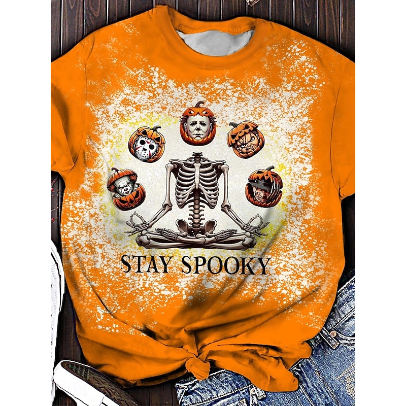 Halloween Women's T Shirt Graphic Wine Glass Modern Casual Trendy Short Sleeve Round Neck Regular Tops Daily Going out Weekend Print Purple Orange Summer Fall2