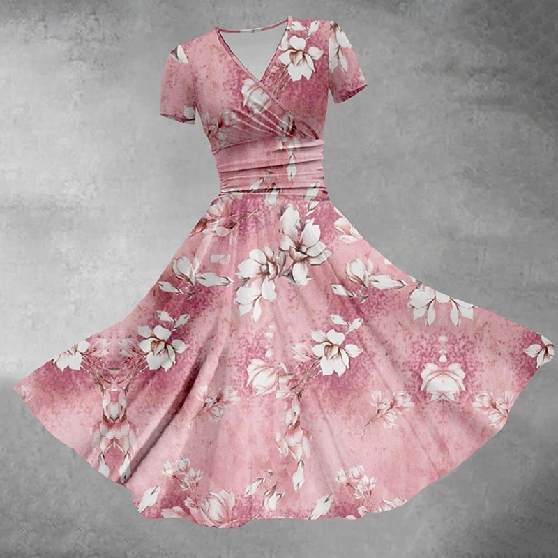 Women's Midi Dress Casual Dress Summer Dress Fashion Modern Daily Beach Weekend Regular Fit Floral Short Sleeve V Neck Pink Spring Fall