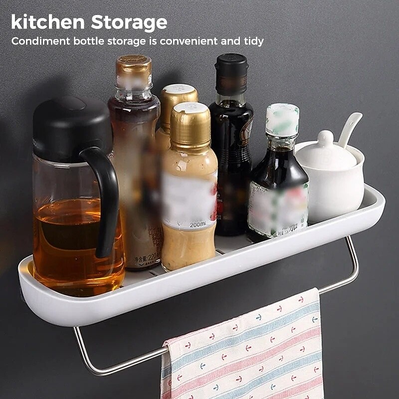 Adhesive Storage Box Organizer Wall Mounted Bathroom Shelf No Drilling Multifunctional Rack for Sink Shower Toiletries Drainage Holder Space Saving Cabinet3