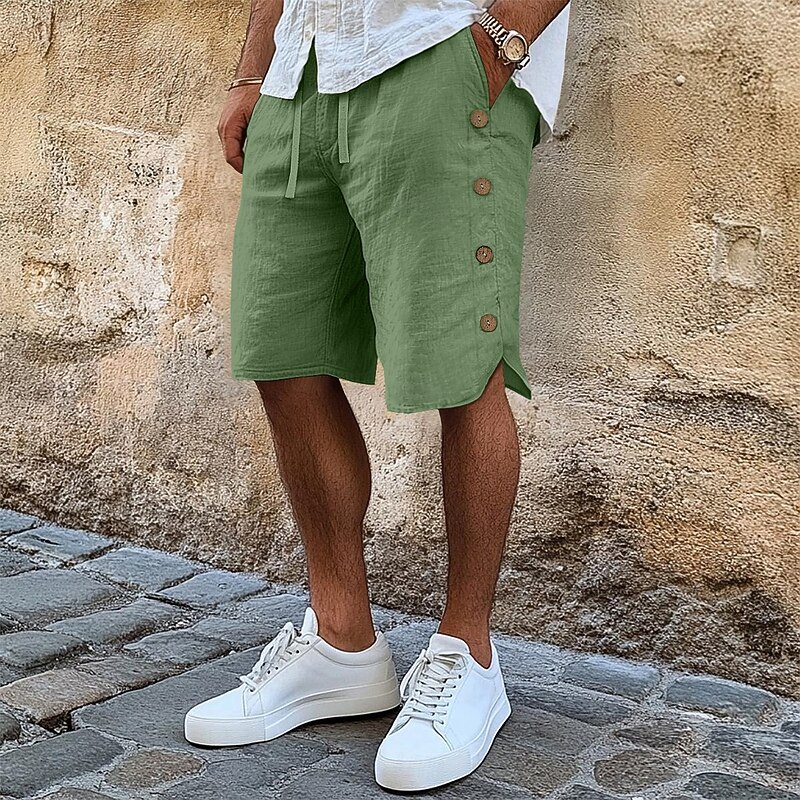 Men's Shorts Linen Shorts Summer Shorts Beach Shorts Elastic Waist Drawstring Buttons Plain Comfort Breathable Knee Length Outdoor Daily Beach Vacation Fashion Black White Inelastic2