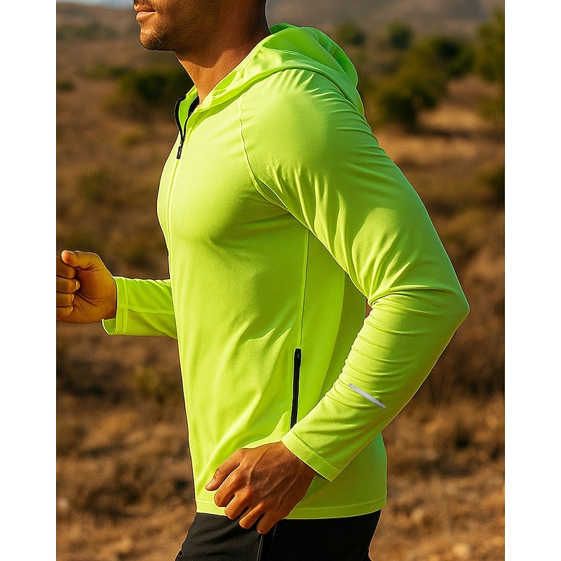 Men's Running Jacket Outdoor Jacket Hooded Jacket Drawstring Pocket Long Sleeve Top Athleisure Solid Colored Windproof Quick Dry Moisture Wicking Breathable Fishing Hiking Running Sportswear3