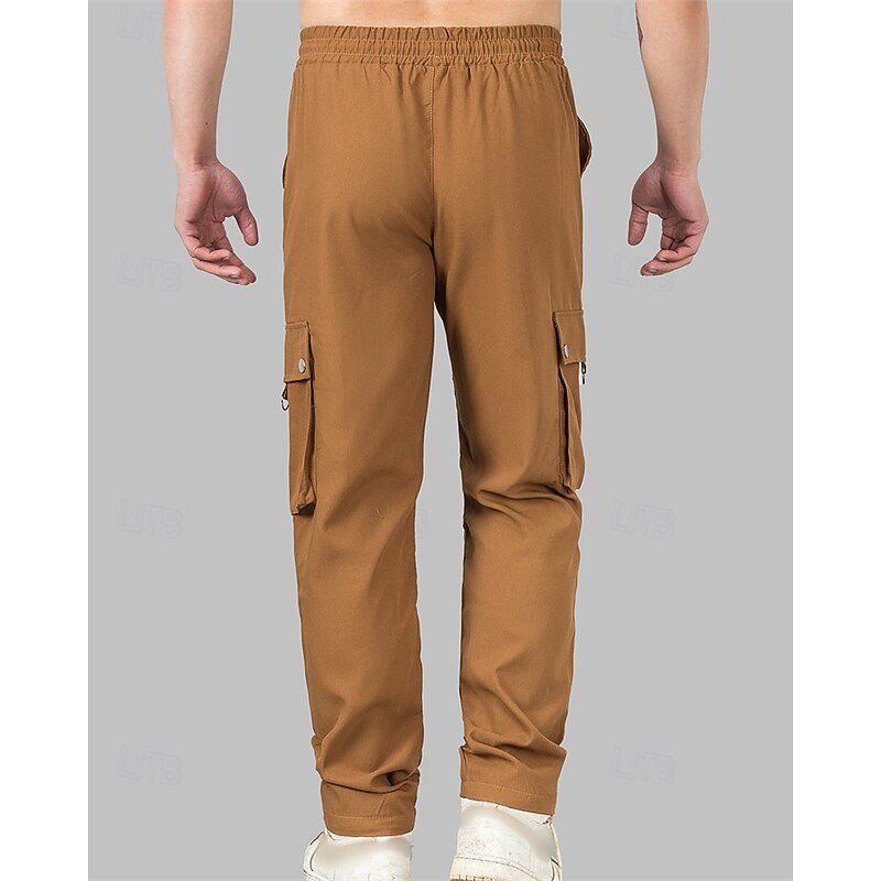Men's Cargo Pants Trousers Elastic Waist Drawstring Multi Pocket Plain Wearable Outdoor Daily Camping & Hiking Fashion Classic Black Brown Micro-elastic3