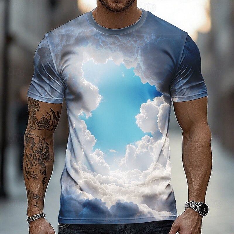 Men's Optical Illusion Ocean 3D T Shirt Short Sleeve T shirt 3D Print Crew Neck Shirt Exaggerated Designer Party Street Casual White Yellow Blue Summer Spring All Seasons Clothing Apparel S M L XL3