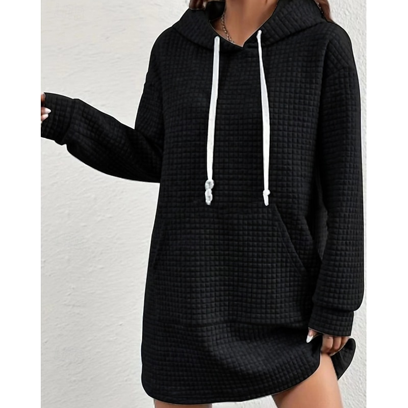 Women's Texture Sweatshirt Pullover Hoodie Waffle  Sweatshirt Plain Streetwear Casual Comfy Long Sleeve Hooded Regular Tops Street Holiday Going out Pocket Black Coffee Gray Fall3