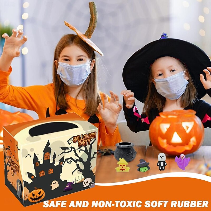 24/48 Pcs Halloween Mochi Squishy Toys with Gift Box Mini Kawaii Mochi Squeeze Toy Stress Reliever Anxiety Packs for Kids Party Favors Halloween Miniatures Halloween Treat Bags Gifts3