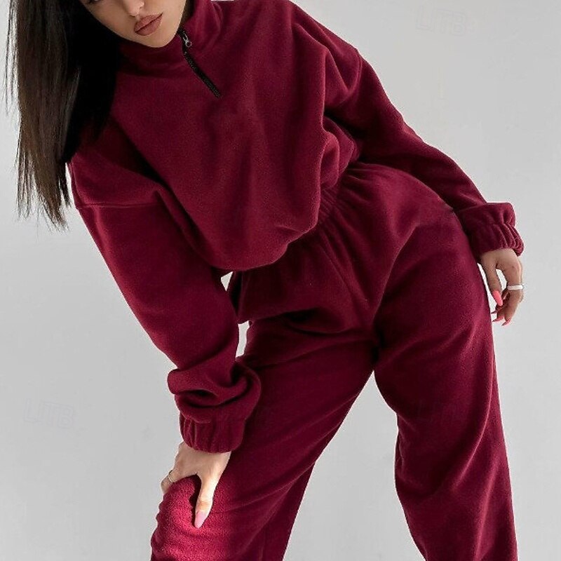 Women's Tracksuit Sweatpants Pullover Sweatshirt Quarter Zipper Solid Colored Clothing Suit Spring Black White Gym Training Running High Waist Windproof Lightweight Moisture Wicking Long Sleeve Sport2