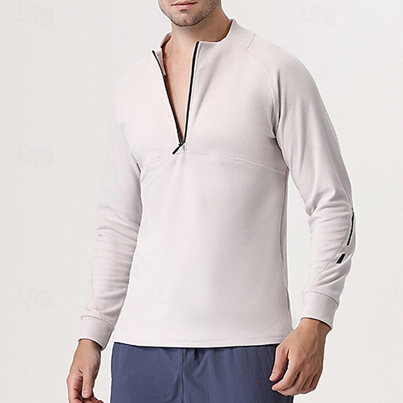 Men's Fleece Sweatshirt Quarter Zip Sweatshirt Long Sleeve Crew Neck Top Outdoor Thermal Warm Winter Polyester Dark Grey Black Blue Tennis Golf Running4